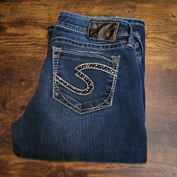 Silver Jeans Womens 28 Lola 17" Straight Embellished Medium Dark Wash Stretch - Picture 3 of 11